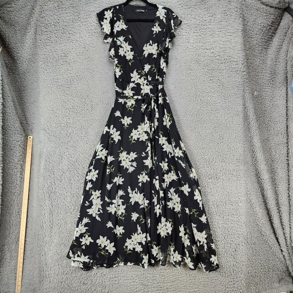Alloy Apparel Dress Womens Large Bella Black White Floral V Neck Wrap Midi